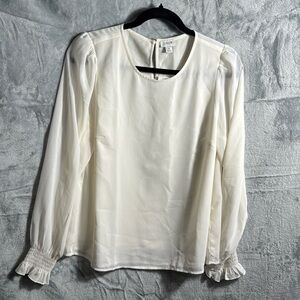 J.Crew blouse NWT women’s small off white with sheer overlay lay long sleeves